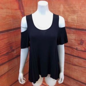 Tahari hi-lo cold shoulder top